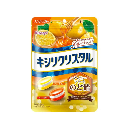 KASUGAI Seika Xyli-Crystal Honey Assorted Throat Lozenges / Cukierki z ksylitolem, miodem z cytryną i pigwą 63 g