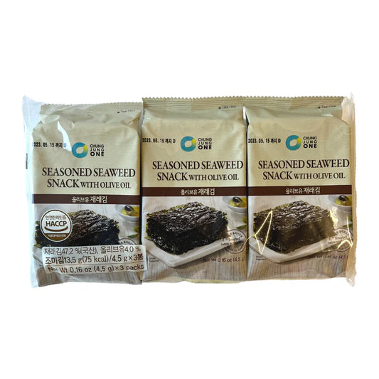 (CJO) CHUNG JUNG ONE Seaweed snack with olive oil / Algi morskie (nori) z oliwą z oliwek 3 x 4,5 g