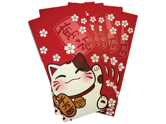 GOLDEN TURTLE Lucky Cat Red Envelope A 5 st. / Koperty z kotkiem szczęścia zestaw 5 szt.
