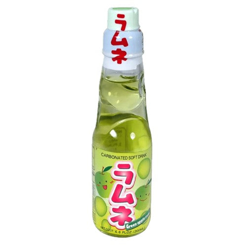 Hata Kosen RAMUNE Carbonated Soft Drink Green Apple Flavor / Japońska Oranżada Zielone Jabłko 200 ml