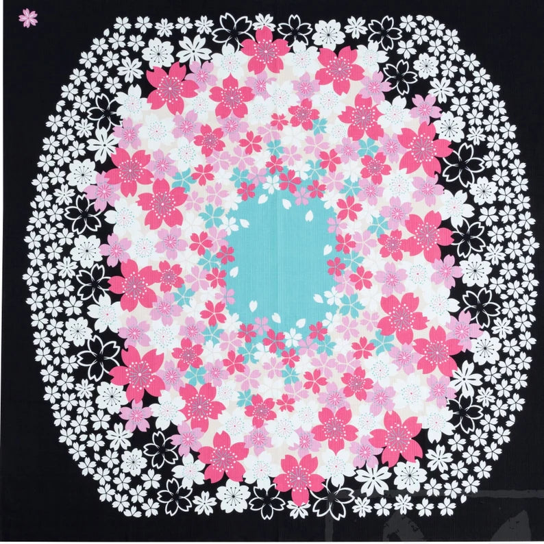 Cotton Furoshiki Sakura Black / Bawełniana chusta - kwiaty wiśni 107x105 cm