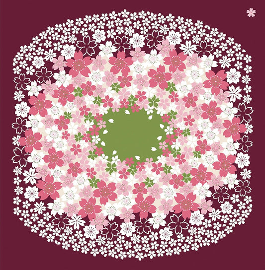 Cotton Furoshiki Sakura Dark Red / Bawełniana chusta - kwiaty wiśni 107x105 cm