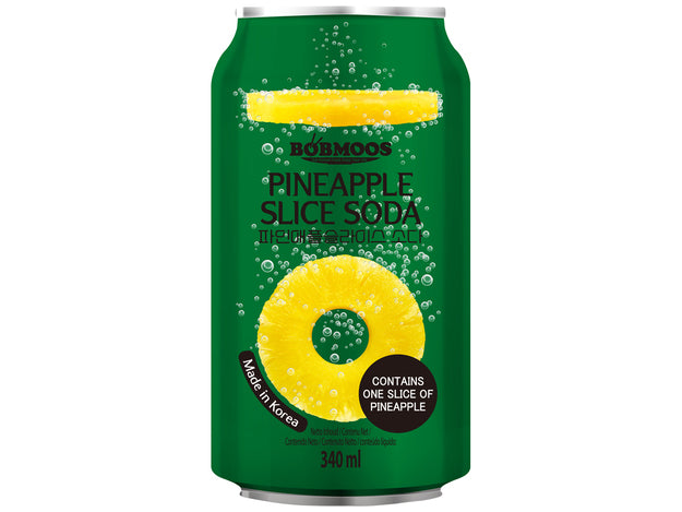 BOBMOOS Pineapple Slice Soda / Napój gazowany o smaku ananasowym z plastrem ananasa 340 ml