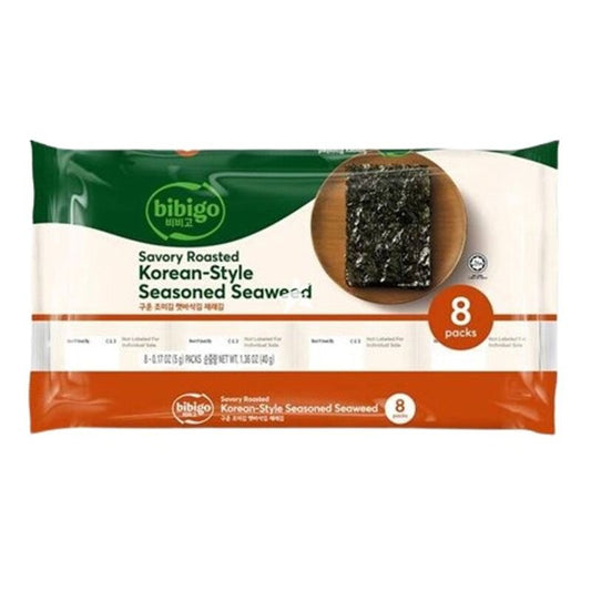 BIBIGO Savory Roasted Korean-Style Seasoned Seaweed / Prażone przyprawione algi w stylu koreańskim 40 g (8 × 5 g)