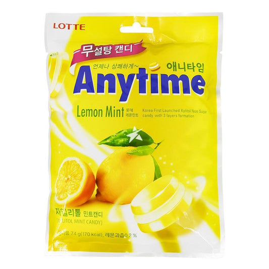 LOTTE Anytime Xylitol Lemon Mint Candy / Cukierki cytrynowo-miętowe z ksylitolem 60 g