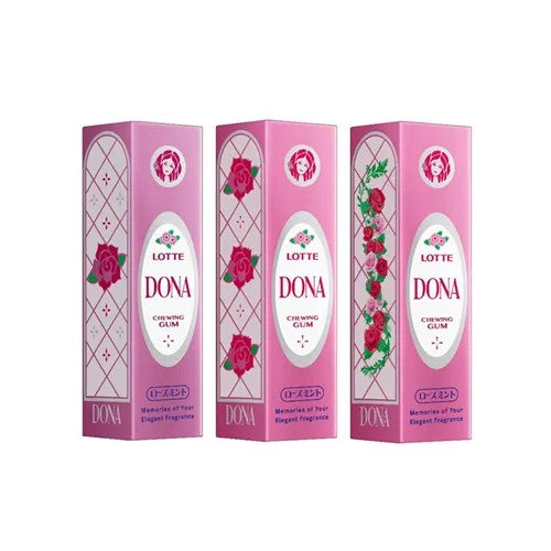 LOTTE  Dona Chewing Gum / Guma do żucia o aromacie różano-miętowym (9 listków) 26,1 g