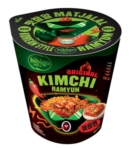 BIBIGO Original Kimchi Ramyun Stir Fried Lv. 3 / Koreański ramen instant o smaku kimchi, poziom ostrości 3, 98 g