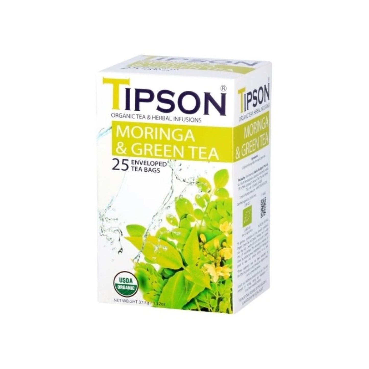Organiczna ziołowa herbata, moringa i zielona herbata 37,5 g, 25 szt. Tipson